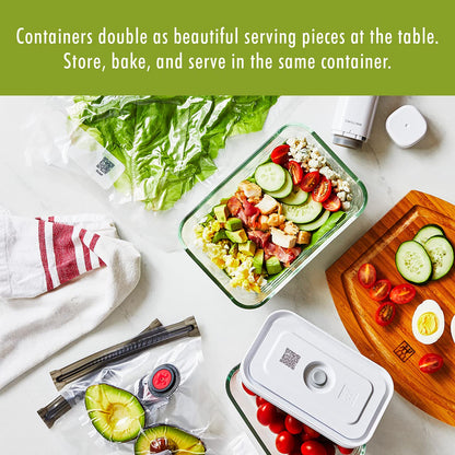 ZWILLING Fresh & Save 2-Piece Small Glass Vacuum Sealer Food Storage Containers with Airtight Lids