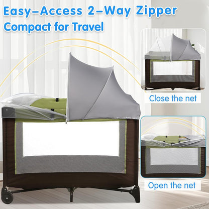 Pack N Play Tent Cover - Light-Blocking Mosquito Net with Two-Way Zipper Portable Bassinet Canopy to Keep Cats Out Bedside Bassinet Insect-Proof Cover, Gray-Large
