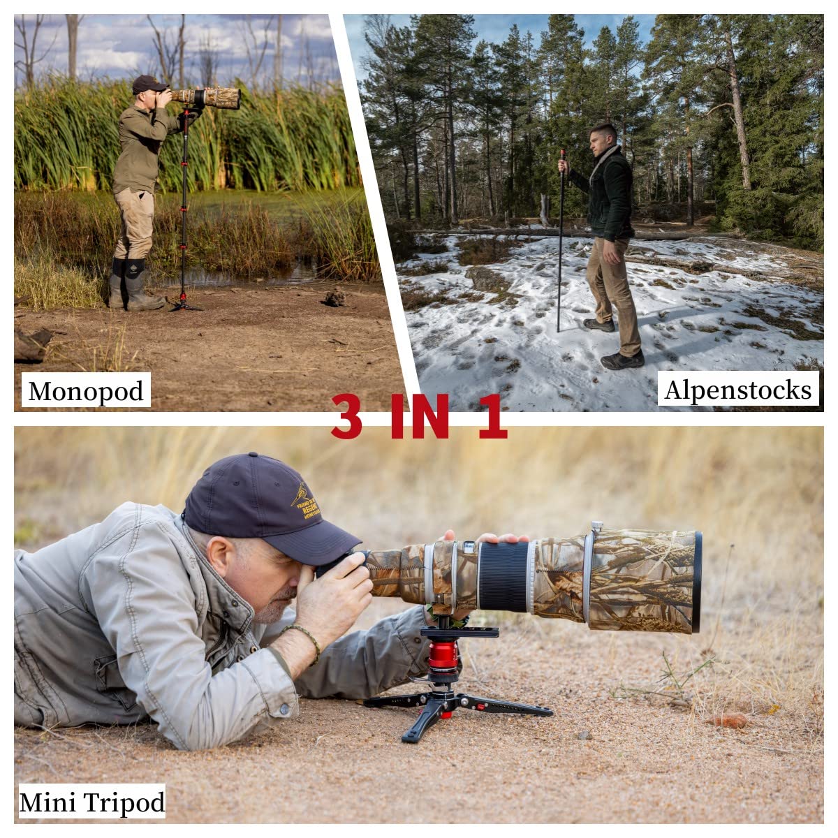 IFOOTAGE Cobra 3 Monopod with Fluid Head,Professional Portable Travel Monopod Set,71" Carbon Fiber Monopod for Cameras with Video Head, Compatible with Sony Canon Nikon Camera,C180F-P&Komodo K5S