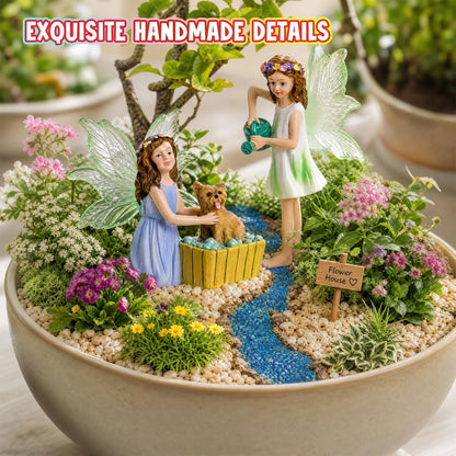 DONABELA Fairy Garden Figurines Set, 2PCS Miniature Dog Bath Statues, Garden Decor Accessories for Outdoor Patio, Yard, Lawn, Succulent Planter, Micro Landscape, Tiny Gift Kit