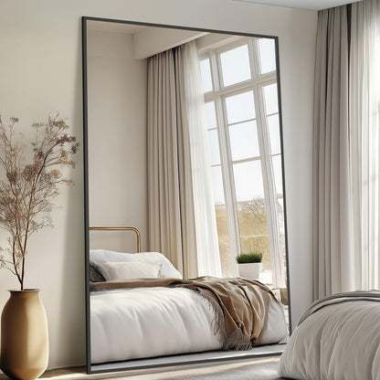 Mirrorons 76"x44" Oversized Black Full Length Mirror, Floor Standing or Wall Mounted with Hanging Kit, Shatterproof Tempered Glass Mirror for Living Room, Bedroom, Dressing Room, Gym