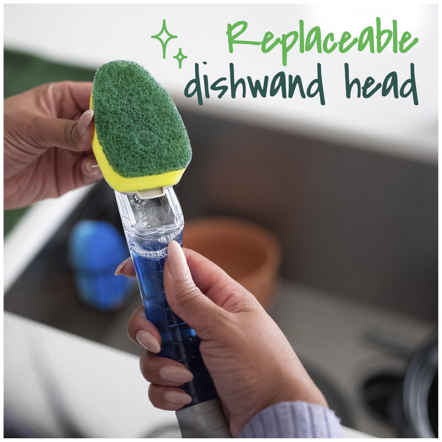 Scotch-Brite Heavy Duty Dishwand Kit, Includes 1 Wand & 7 Refill Pads, Keep Hands Out of the Mess
