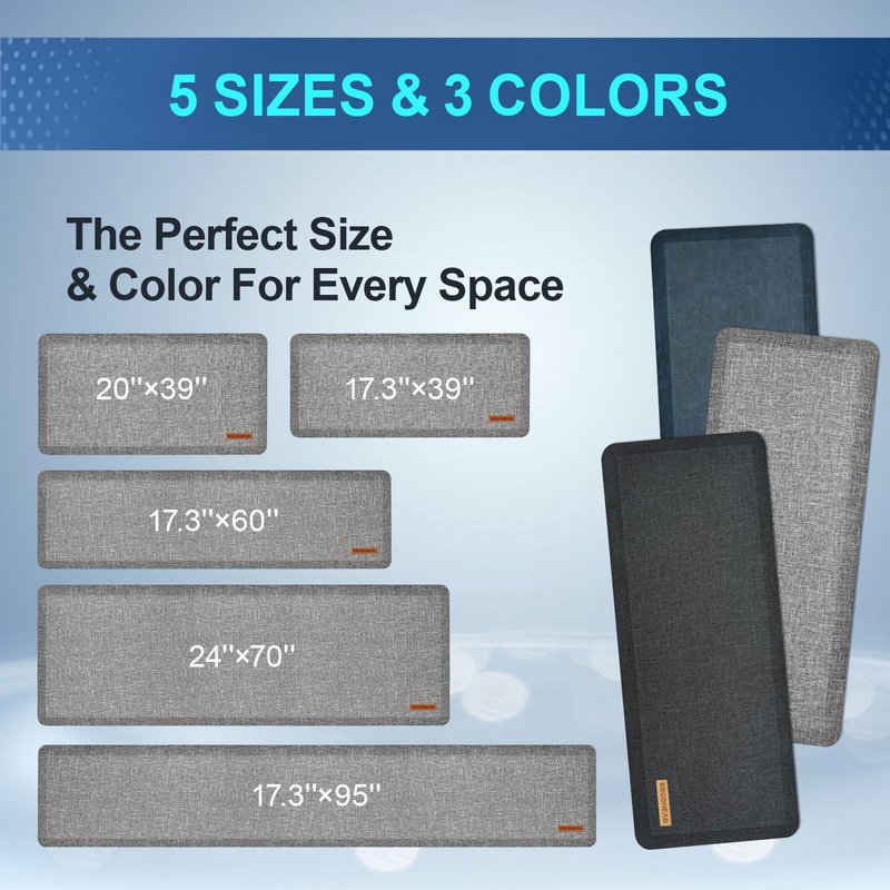 Ergohead Anti Slip 7/8 inchs Anti Fatigue Kitchen Floor Mat, Ergonomic Comfort Standing Mat, Waterproof Kitchen Runner for Home, Kitchen, Office, Laundry, Garage (Light Gray, 17.3" x 60" -0.87")