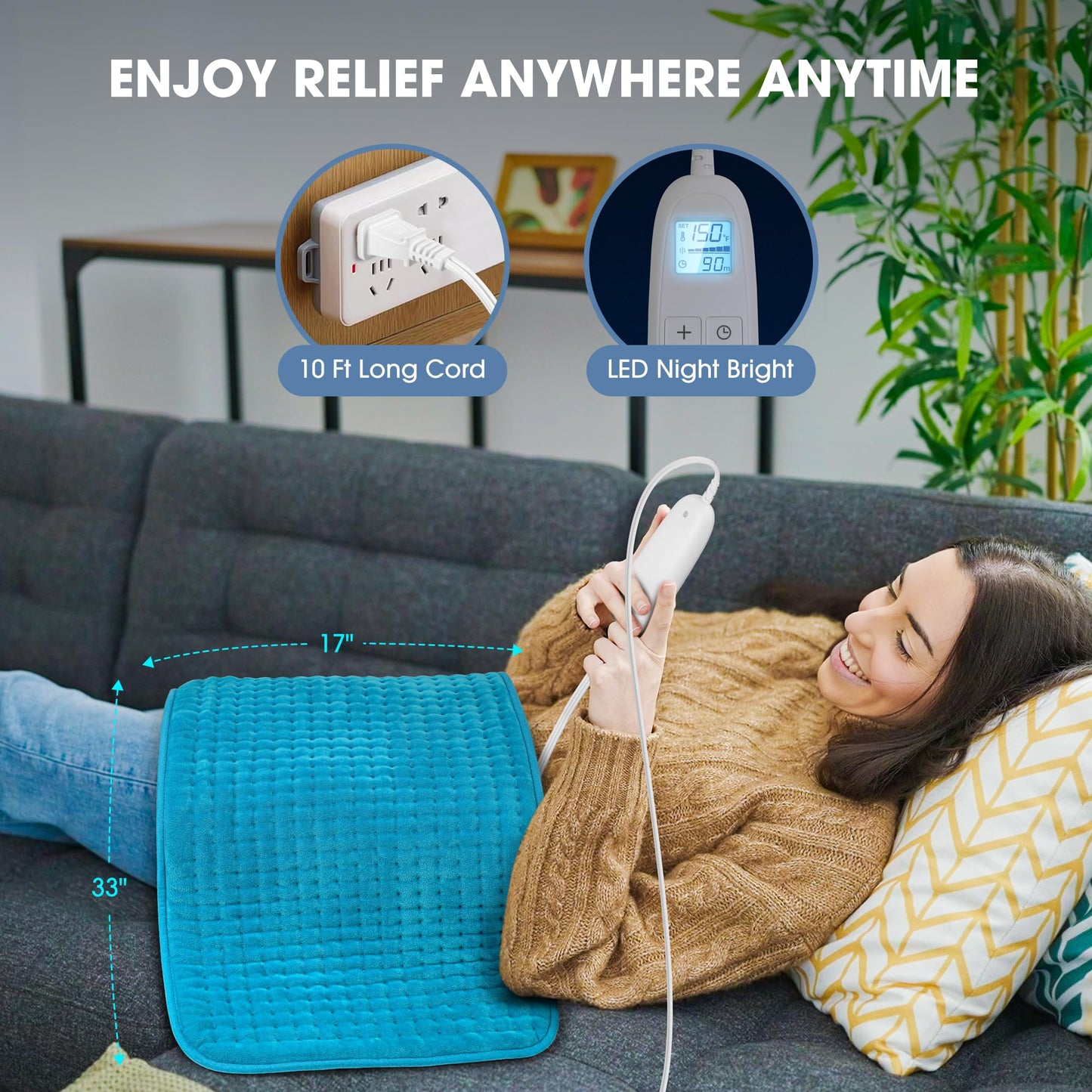FluffyWarmth Electric Heating Pad for Back, Extra Large 17''x 33'' XXXL for Full Body,Menstrual Period Cramps,Neck Shoulder Back Pain Relief, 6 Heat Settings 3 Timers Heating Pad, Gifts for Women Men