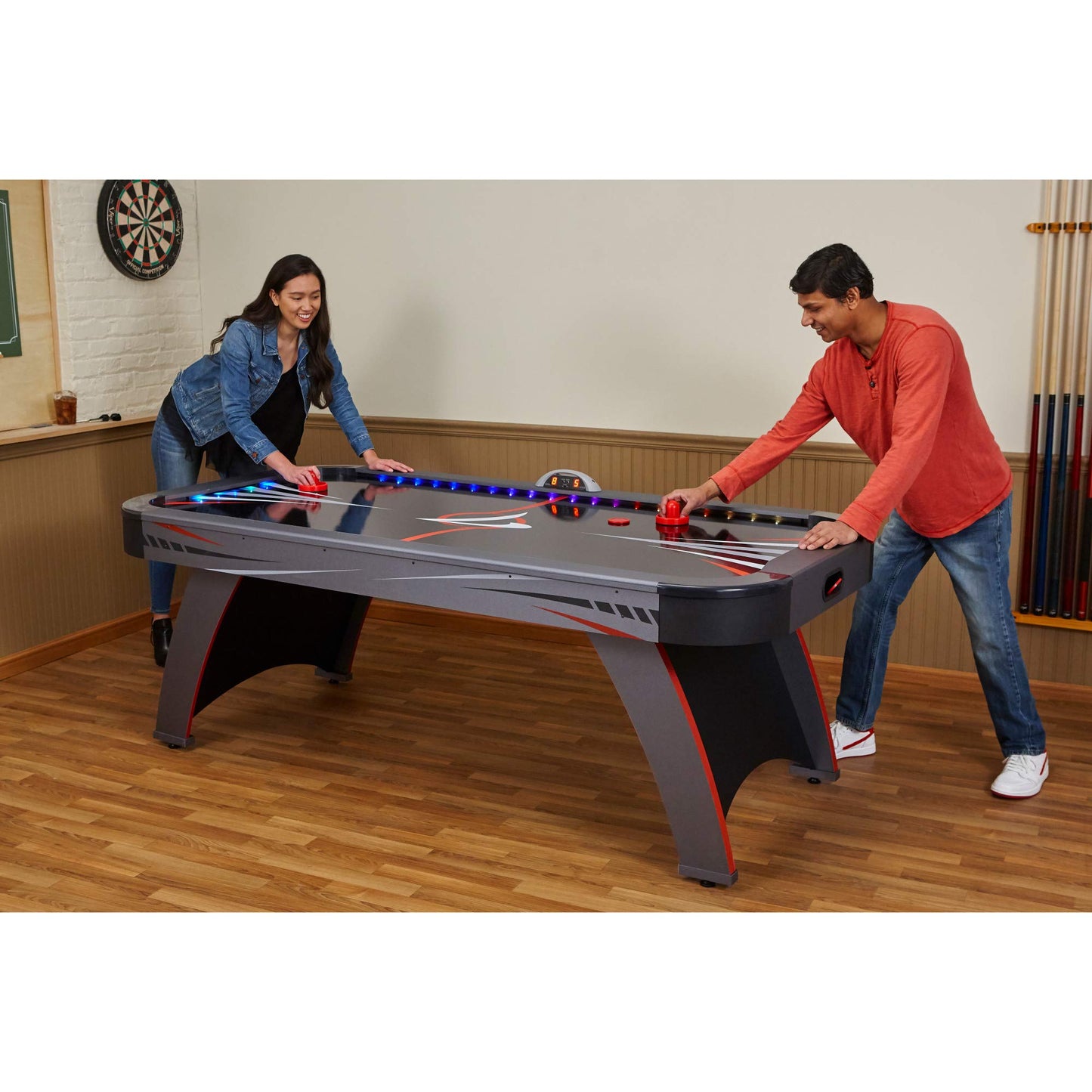 Fat Cat Volt 7 Foot LED Air Hockey Table for Adults with Dual Motor, Automatic Scoring, Music System, Hockey Table with Light Up Playfield