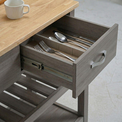 Casaphoria Amanda Collection Solid Wood Kitchen Island, 42" Butcher Block Cart with Rubberwood Top & Locable Wheels, Prep Table for Small Spaces (Weathered Gray)