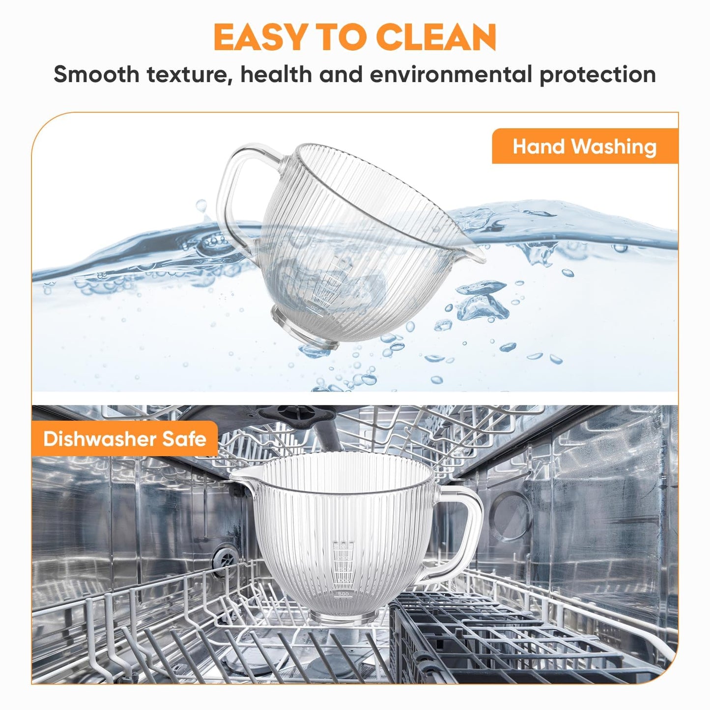 Cofun Glass Mixer Bowl for Kitchenaid Tilt-Head Stand Mixers 4.5-5 Quart, 5 qt Mixing Bowl Replacement for Kitchen aid with Measurement Markings,Handle