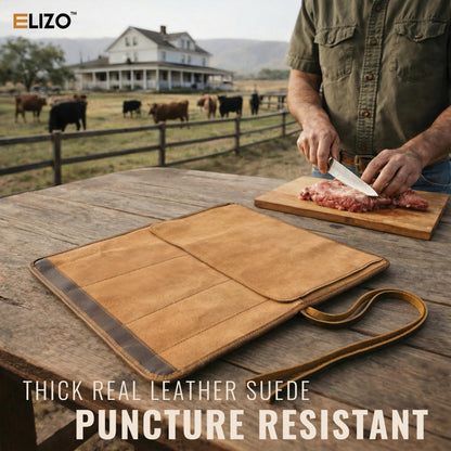 ELIZO Leather Knife Roll Bag Professional Chef Knife Case, Durable Knife Sheath Holder, Cooks & Culinary Tools Carrying Storage, Portable Knife Wrap - 4 Slots