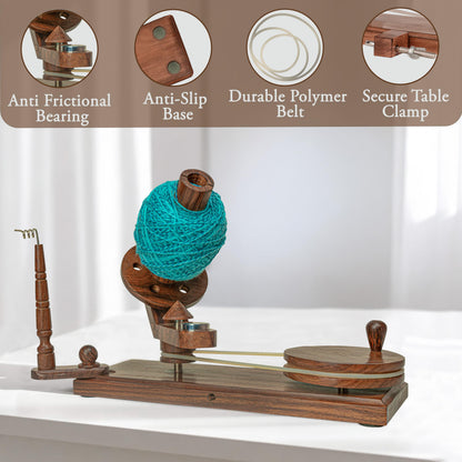 OZYRA Wooden Yarn Cake Winder - Elegant Handmade Yarn Winder for Crocheting, Yarn Winder Large Capacity, Yarn Spinner for Crocheting (R-Combo-2)