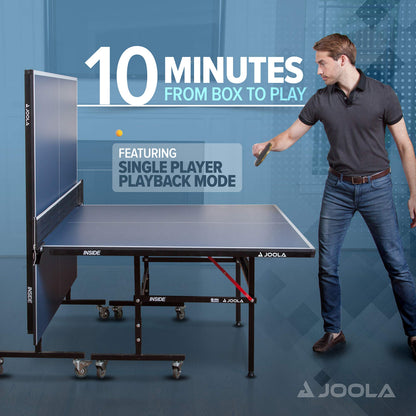 JOOLA Inside Professional MDF Indoor Ping Pong Table with Quick Clamp Table Tennis Net and Post Set - 10 Minute Easy Assembly - Tournament Quality - Foldable with Single Player Playback Mode, Blue