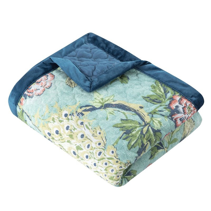 Greenland Home Pavona Enchanted Garden Quilted Throw, 50x60-inch, Jade