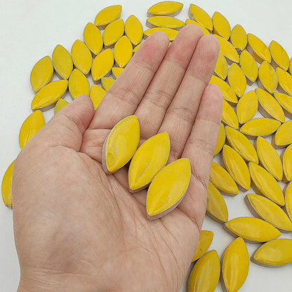 1.1lb Ceramic Mosaic Tiles for Crafts, Leaf Mosaic Pieces Porcelain Mosaic Tiles for Mosaic DIY, Stained Ceramics Supplies (Yellow)
