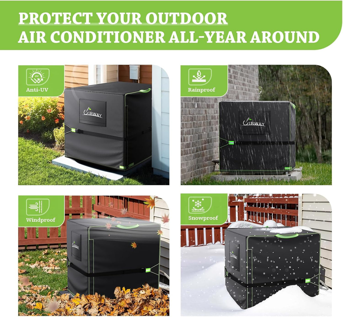 UIRWAY Air Conditioner Covers, Heavy Duty Outdoor Waterproof AC Protection Cover for Universal Square Units