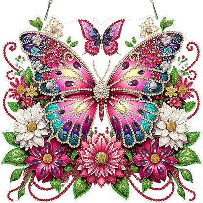 LPDJITO Butterfly Diamond Painting Kits Hanging Pendant, Special Shaped Crystal DIY Flowers Diamond Art Hanging Sign Double-Sided Pattern Gem Painting Window Door Ornament