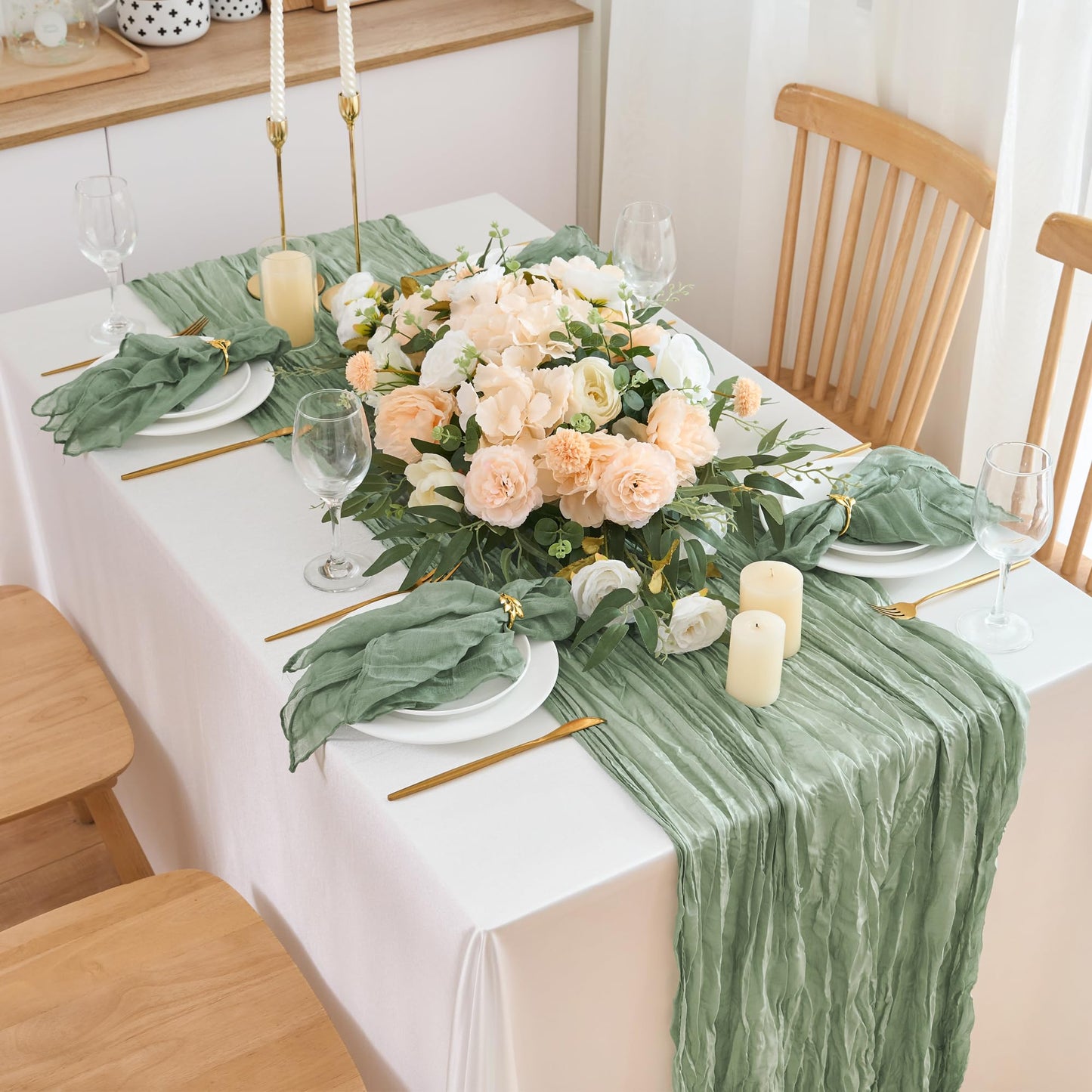 Xiomot 12 Pack Cheesecloth Napkins 20"x20" Sage Green Boho Gauze Cheese Cloth Napkins Bulk Rustic Dinner Table Decor for Wedding Bridal Baby Shower Party