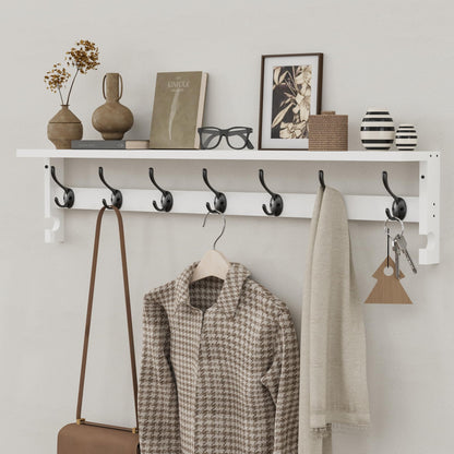 AMBIRD Coat Rack Wall Mount, 35 Inch Large Coat Hooks Wall Mounted with 7 Dual Metal Hooks and 2 Side Hooks, Wall Hooks with Shelf in Entryway, Kitchen, Living Room, Bathroom, Bedroom (White)