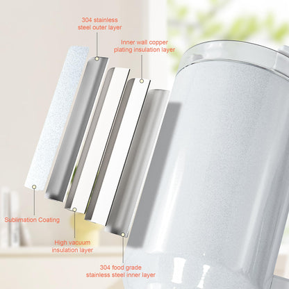 AGH 40 oz Sublimation Tumbler with Handle, 4 Pack Shimmer Glass Cups with Straw and Lid, Sublimation White Tumblers Blanks