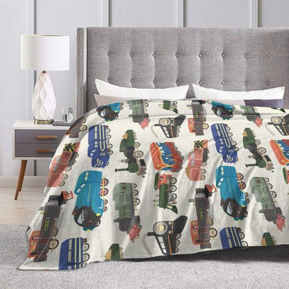 Cute Cartoon Train Theme Flannel Throw Blanket for Kids Boys Baby Toddler Teens Gifts Soft Warm Bedroom Throws for Home Couch Room Sofa Office Travel Camping Dorm Decor 60x50 Inch