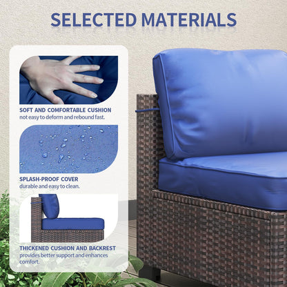 GAOMON 7 Pieces Outdoor Patio Furniture Sets, Rattan Conversation Set with Sectional Sofa, Chairs and Coffee Table, Waterproof Patio Conversation Sets (Brown & Navy Blue)