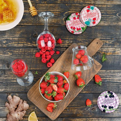 Le Parfait French Glass Jam Jar with Colorful Airtight Lid 385ml (13oz) - BPA-Free Canning Jar for Jam, Jelly & Preserves - Dishwasher Safe, Freezer Safe, Made in France 6PK