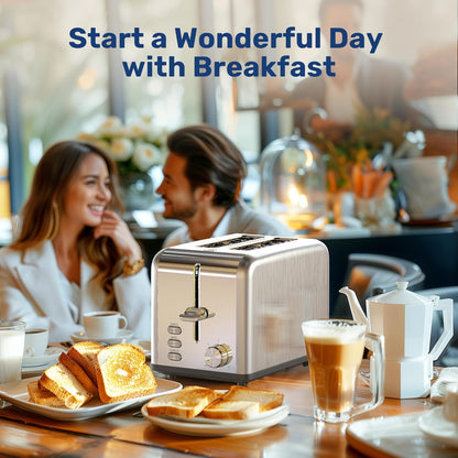 YSSOA 2-Slice Toaster - Silver, 6 Browning Settings, 3 Functions, Extra Wide Slot & Removable Crumb Tray for Bread &