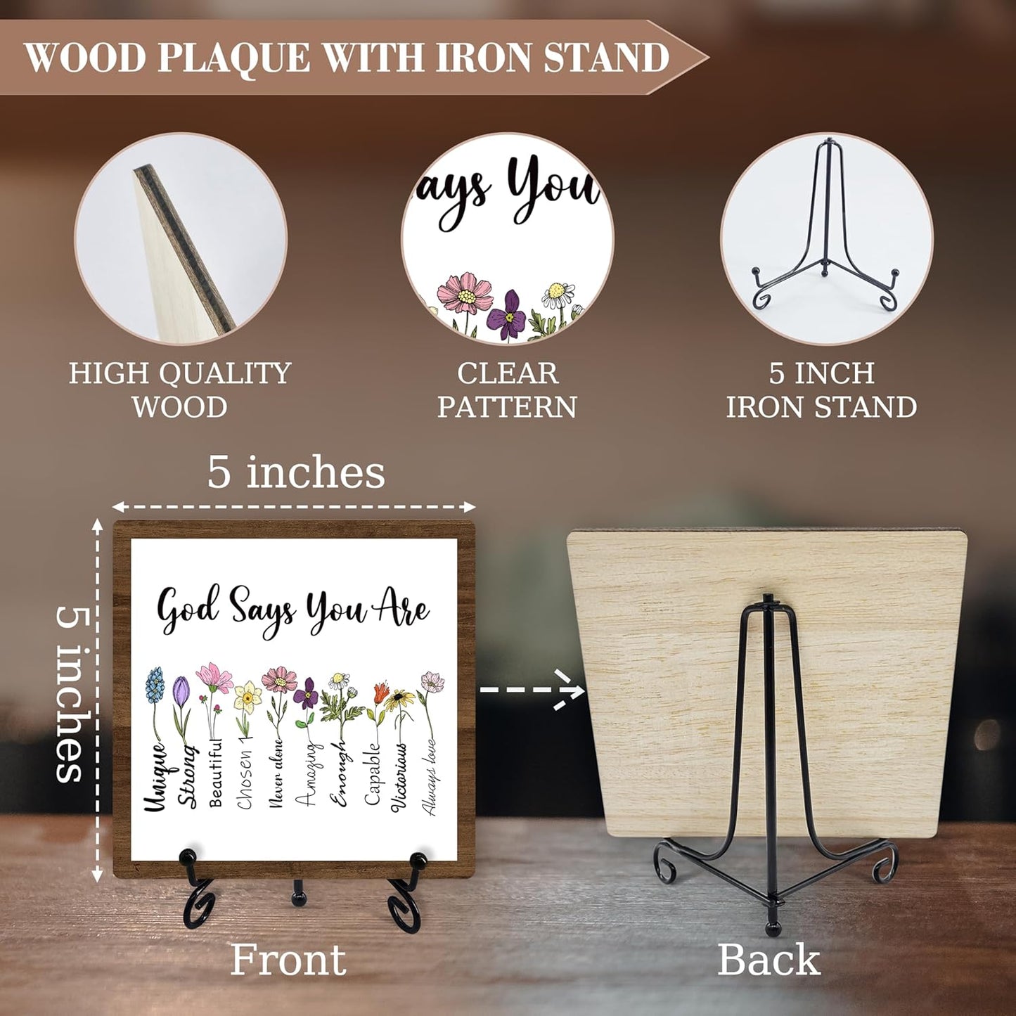 Christian Desk Decor, God Says You Are Wooden Sign with Iron Stand, Bible Verse Gifts for Women Friends