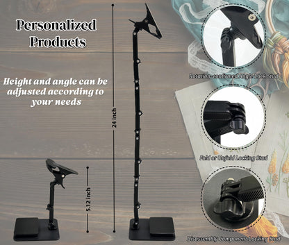 OWFCCLA Embroidery Hoop Holder Stand for Cross Stitch - Adjustable Lap & Table Stand with Weighted Metal Base & Storage Organizer - Hands Free Foldable Embroidery Stand for Floor, Sitting & Tabletop.