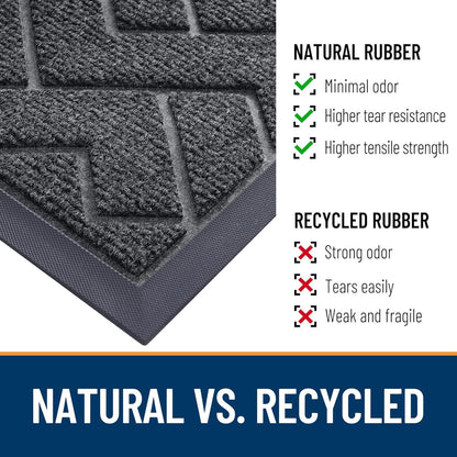 OLANLY Waterproof Front Door Mat - All-Season Indoor/Outdoor Doormat, Sturdy Natural Rubber, Grey Herringbone (71x47)