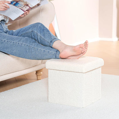 12.6"x12.6"x12.6" B FSOBEIIALEO Small Storage Ottoman Cube Sherpa Ottomans Foot Rest, Foldable Boucle Ottoman, Faux