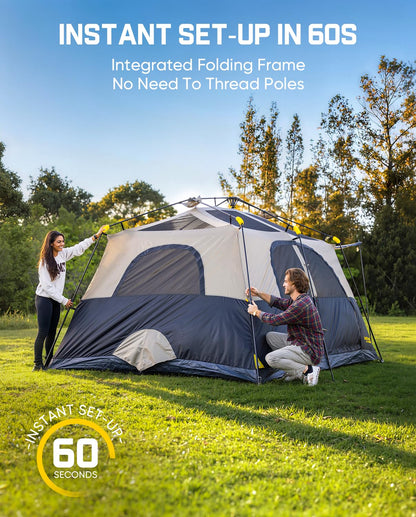 FanttikOutdoor Zeta C8 Apex Camping Tent, 8 Person Instant Cabin Tent Setup in 60s, Family Tent with Carry Bag for Family Camping & Hiking, Waterproof, Upgraded Ventilation