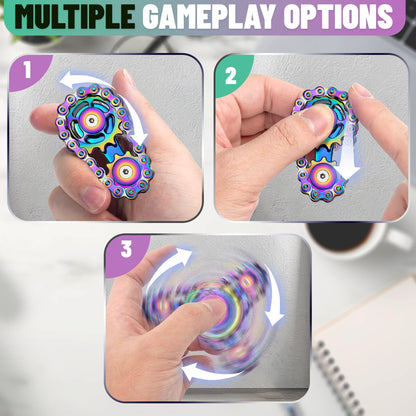 Metal Fidget Spinner Toys for Teens Boys Adults Bike Chain Roller Gadgets ADHD Figette Anxiety Stress Relief Items Quiet Figet Desk Offices EDC Men Easter Basket Stuffer - Rainbow+Blue