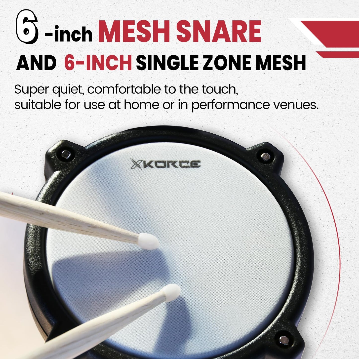 Xkorce Electronic Drum Set Electric Drum Kit with 4 Quiet Mesh Pads and 6" Kick Drum, 360 Sounds, Headphones, Sticks, Dual Bluetooth function, Suit for Beginner