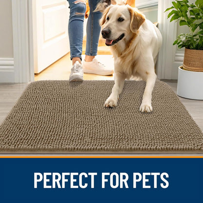 OLANLY Dog Door Mat - Absorbent Non-Slip Chenille Mat for Muddy Paws | 59x24 Inches, Tan