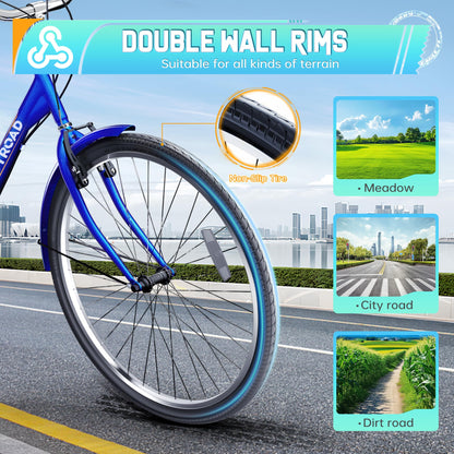 MarKnig Single Speed Adult Tricycle, 3 Wheel Bikes with Large Basket, Cruiser Bike for Women/Men/Seniors, Adult Trike for Outdoor/Shopping/Recreation/Picnic(26Inch Blue)