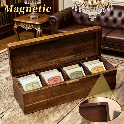 YAOYAO LAND Acacia Wood Tea Bag Organizer with Compartments, Tea packet Storage Boxes & Display Caddy, Multi-Slot Teabag Holder Container Chest for Countertop, Organizador de Té