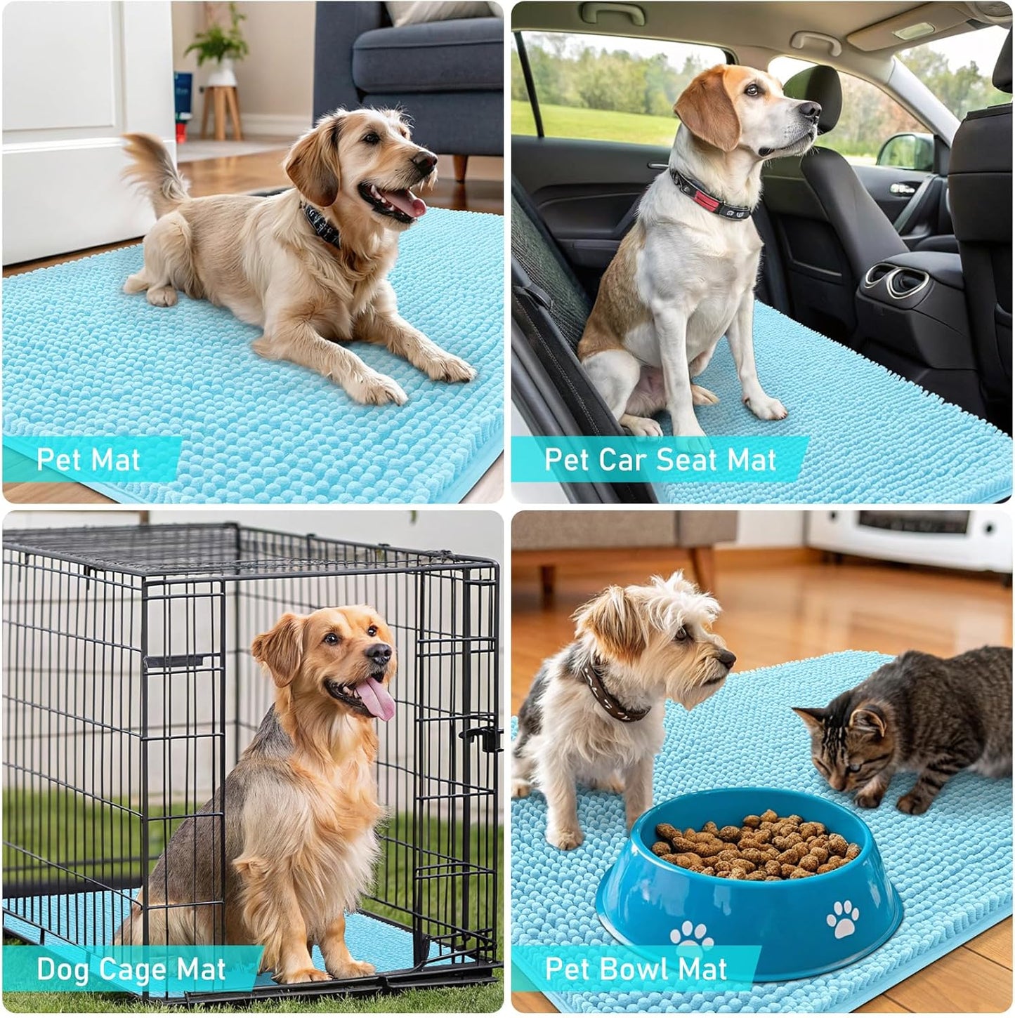 OLANLY Dog Door Mat - Absorbent Non-Slip Chenille Mat for Muddy Paws | 59x35 Inches, Quick Dry, Blue