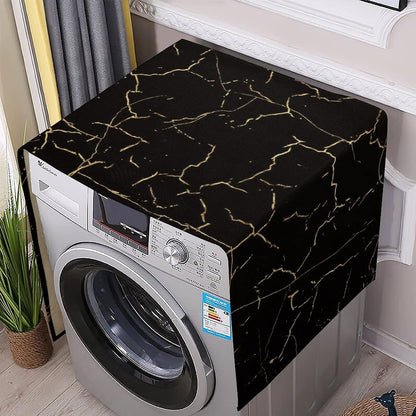 Black Marble Pattern Washing Machine Dryer Top Cover, Dust-Proof Refrigerator Cover with Storage Pockets, Kitchen