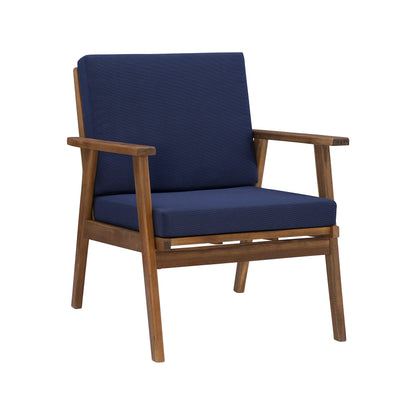 Linon Rosemary Solid Acacia Wood Four Piece Outdoor Chat Set with Blue Removable Cushions