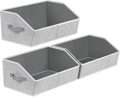 Homsorout Trapezoid Closet Shelf Organizer - Large Fabric Storage Baskets | 3-Pack Light Gray for Clothes & Books