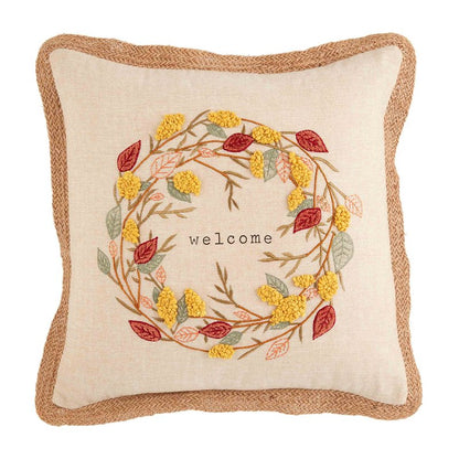 Mud Pie Fall Floral Pillow, 18" x 18", Welcome