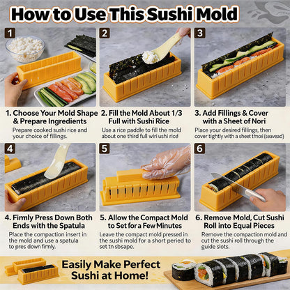 Sushi Maker – DIY Sushi Making Kit with Chopsticks, Thickened & Extended Sushi Mold Design for Easy Low-Fat Round Rolls, Perfect for Family, Parties & Cooking Classes, Ideal Gift for Food Lovers