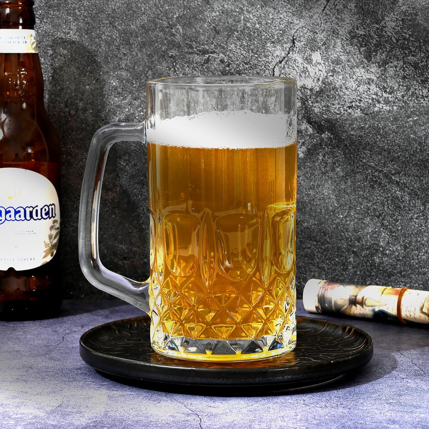 TUSAPAM Heavy Beer Mugs Set, 20oz Glass Mugs With Handle, Beer Glasses For Freezer, 610ml Beer Drinking Glasses, Traditional Stein For Bar, Beverages, Coffee, Teas, Set of 6