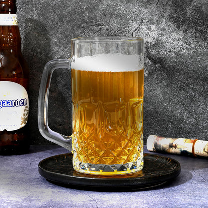 TUSAPAM Heavy Beer Mugs Set, 20oz Glass Mugs With Handle, Beer Glasses For Freezer, 610ml Beer Drinking Glasses, Traditional Stein For Bar, Beverages, Coffee, Teas, Set of 6