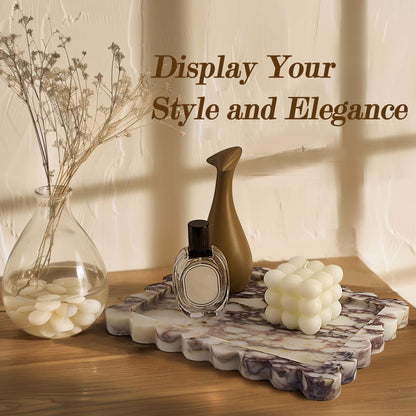 YMXYJM Genuine Calacatta Viola Scalloped Marble Tray, Real Natural Marble Stone Tray, Luxury Decorative Trays for Bathroom, Dresser, Vanity, Kitchen, Home Decor, 10.6" x 8", Calacatta Viola Purple