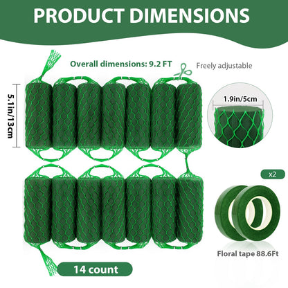 14 Pcs Floral Foam Garland 9.2ft Flower Sponge Blocks Kit, Absorption Flower Holder Arch Door Tabletop Flower Arrangement Material Floral Craft Wet Foam Blocks for Home Wedding Holiday Decoration