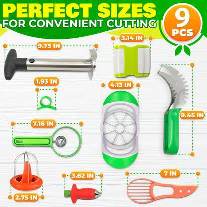 9 Pcs Pineapple Corer and Slicer Set – Sturdy, Sharp & Easy to Clean Pineapple Slicer Tool with Fruit Corer, Slicers and Peelers – Works for Apples, Melons, Avocados, Citrus, Berries, Bananas & More