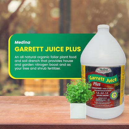 1 Medina Garrett Juice Plus -Liquid Plant Food & Fertilizer for Houseplants, Lawn, & Garden | Foliar Solution & Growth