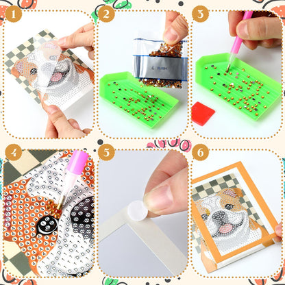 Saillong 24 Pcs Small Diamond Painting Kits Set Mini Diamond Art Set for Beginners, Full Paint Art 1-Hour Painting for Home Decor Desktop, 5.12x3.94 Inches(Cat and Dog)