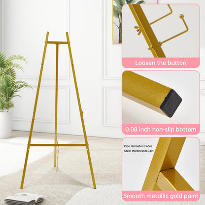 Fatilin 43.5" Gold Easel Stand for Sign, Heavy Duty Easel 4-Tier Adjustable Metal Floor Display Easel for Wedding Signs, Welcome Signs, Posters, Mirrors, Pictures, Art, Parties & Paintings