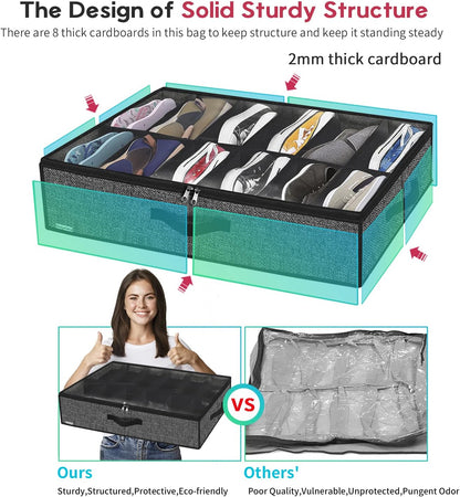 1 Pack 12 Closet, MXAUBSB1P Onlyeasy Under Bed Shoe Storage Organizer with Sturdy Handles and Clear Window Fits Pairs